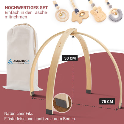 AMAZING Baby Spielbogen Holz Montessori Spieltrapez mit Spielzeug