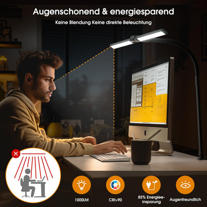 SIBRILLE LED Schreibtischlampe Doppelkopf, dimmbar, klemmbar, schwarz