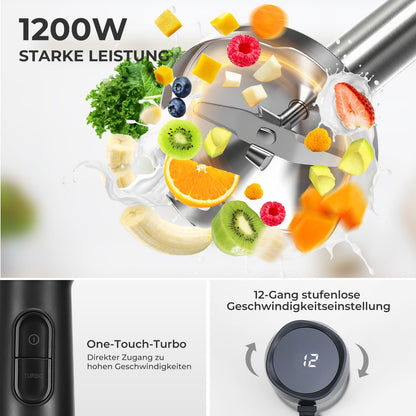 kowdom Stabmixer Set 1200 W mit Zerkleinerer und Milchaufschäumer