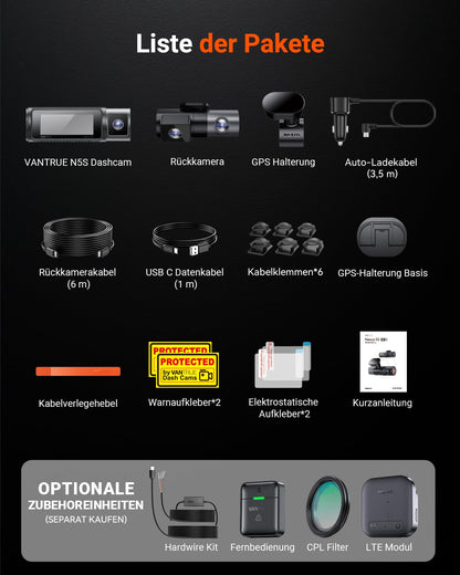 VANTRUE N5S 4-Kanal Dashcam STARVIS 2 – 2.7K Vorne
