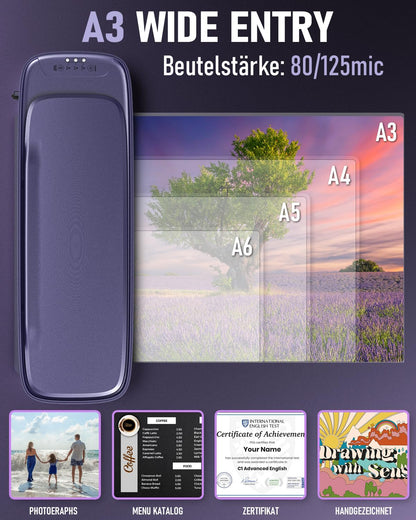 Ablemark Laminiergerät A3 – Heiss/Kalt, 9-in-1 inkl. 30 Folien