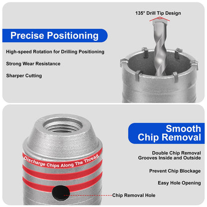 MAXAZTEX Trockenbohrkronen-Set 6-teilig Ø 30–68 mm SDS-plus für Beton