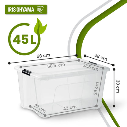 Iris Ohyama Aufbewahrungsbox mit Deckel, 45 L, 4er-Set, transparent