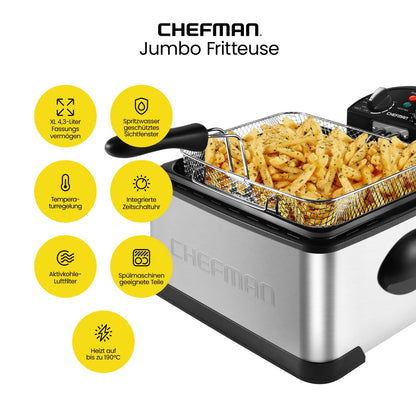 Chefman 4,3L Fritteuse XL – Edelstahl, Timer & Temp. einstellbar