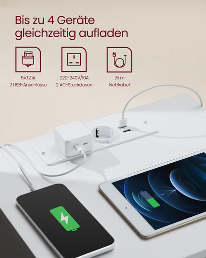 VASAGLE Kailyn Nachttisch mit Steckdosenleiste, 3 Schubladen, weiss