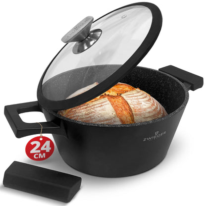 ZWIEGER 3-in-1 Brottopf 24 cm – Brotbackform mit Deckel, Schmortopf mit Deckel – Vollflächiger Edelstahlboden – Für alle Herdarten geeignet – Antihaft Bräter, PFOA-&PFOS-Frei
