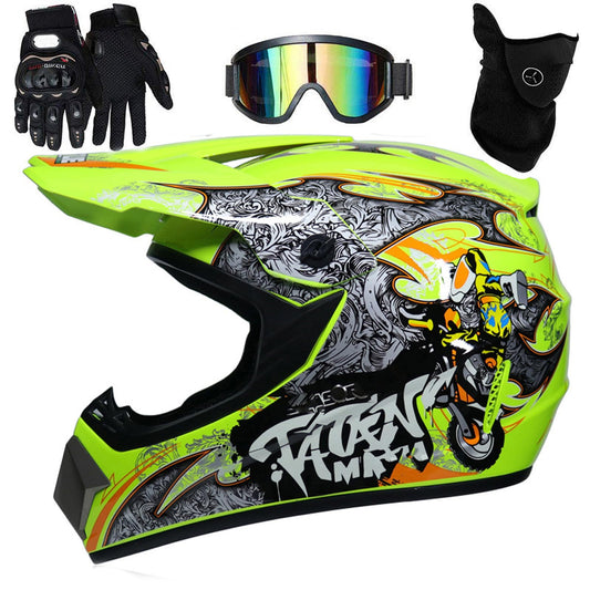 UIGJIOG Downhill/ATV Motorradhelm Kinder Set - Grösse D: Integralhelm, Helmschirm, Schutzbrille. Kopfschutz für Downhill/ATV-Fahrten.