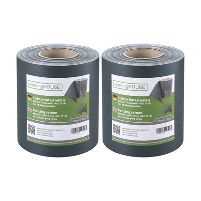 workingHOUSE PVC Sichtschutzstreifen Doppelstabmatten, Anthrazit, 70 m, blickdichte PVC-Rolle
