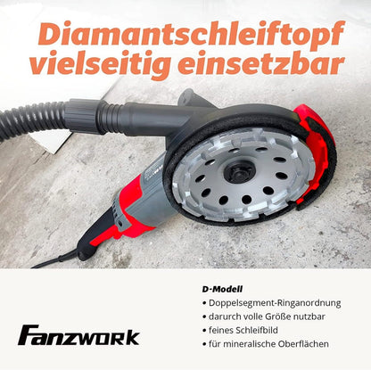 FANZWORK Betonschleifer Betonfräse Set mit Schleiftopf 2000W/180mm