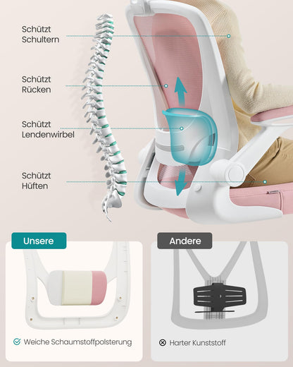 SONGMICS Bürostuhl ergonomisch, Drehstuhl mit Mesh, pastellrosa