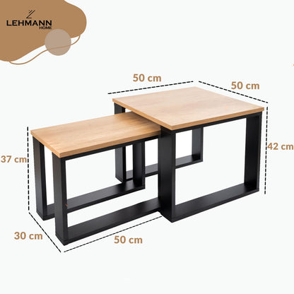 LEHMANN Couchtisch Set 2er – Wohnzimmertisch Holz Schwarz