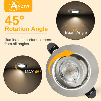 Aulaiyi LED Einbaustrahler 230V dimmbar IP44 schwenkbar Nickel 6er Set