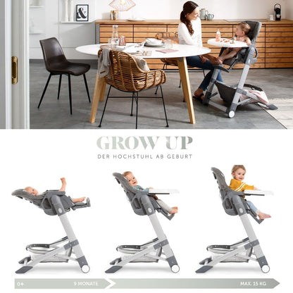 hauck Grow Up Baby Hochstuhl mit Liegefunktion - Grau Melange