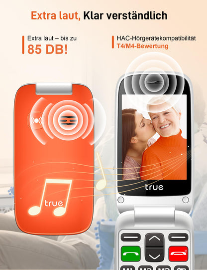 TRUE S70 Seniorenhandy, Klapphandy mit Sturzerkennung und SOS-Taste