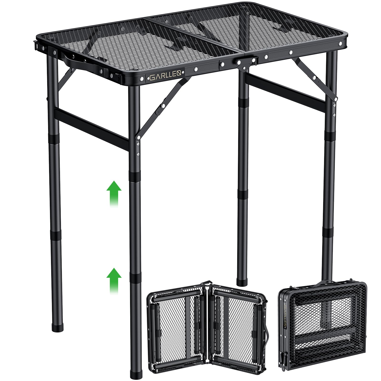 GARLLEN Grilltisch klappbar – Campingtisch höhenverstellbar 58x40 cm mit Aluminiumgestell und Mesh-Tischplatte