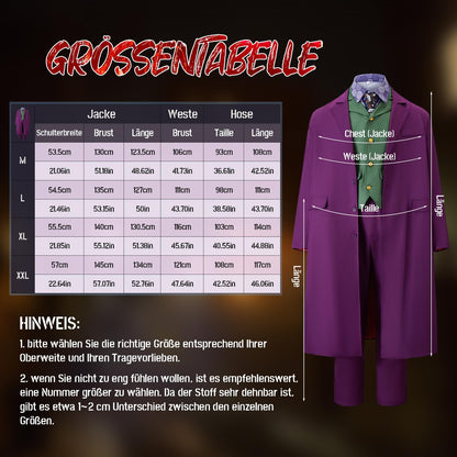 IEEILULU Joker Kostüm Herren Horror Clown Halloween Set - Grösse M