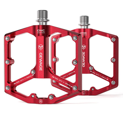 GEWAGE Fahrradpedale GE-324 – CNC-Flachpedale, 3 Lager, Rot – Aluminium-Plattform mit Anti-Rutsch-Pins