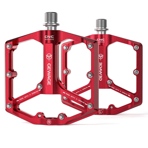 GEWAGE Fahrradpedale GE-324 – CNC-Flachpedale, 3 Lager, Rot – Aluminium-Plattform mit Anti-Rutsch-Pins
