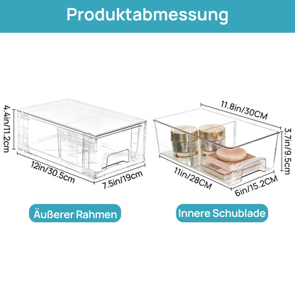 Vtopmart Aufbewahrungsschubladen 4er-Set, stapelbar, transparent