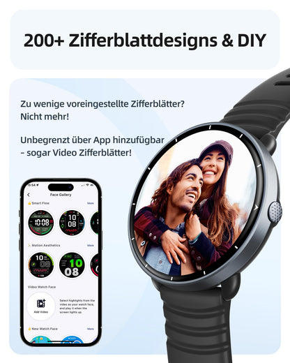 Parsonver Smartwatch PSSW9 mit GPS, 5 ATM, AMOLED, Schwarz, 42 mm