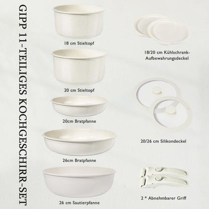 GiPP Topfset mit abnehmbarem Griff, 11-tlg. - Weiss