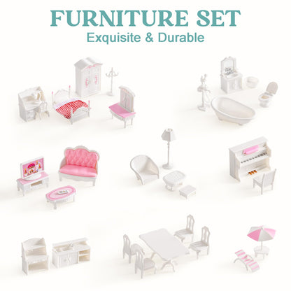 ROBUD Holz-Puppenhaus mit Möbeln & Zubehör – Kinder Spielhaus