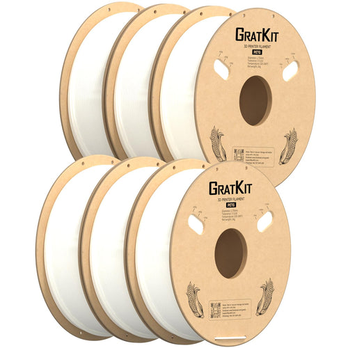 GratKit PETG 3D-Drucker Filament - 1.75mm 6kg Weiss. Weißes 1.75mm PETG-Filament auf Spule für den 3D-Druck.