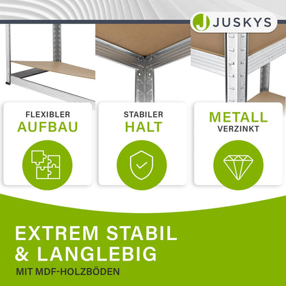 Juskys Basic 4X Schwerlastregal – 4er-Set 180x90x40cm
