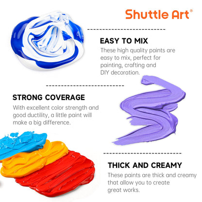 Shuttle Art Acrylfarben Set, 50 Farben à 60 ml, wasserfest, ungiftig