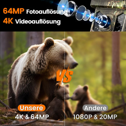 XTU Wildkamera 4K mit App-Übertragung, Nachtsicht und 32 GB SD-Karte