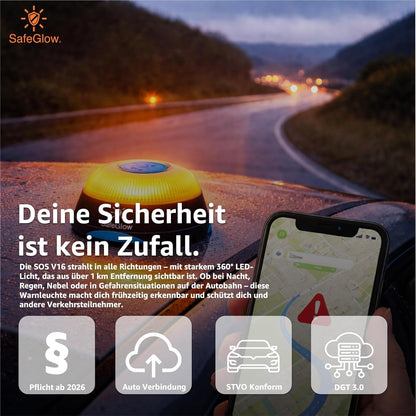 Safeglow V16 Warnleuchte DGT 3.0 mit SIM-Karte – LED-Notlicht