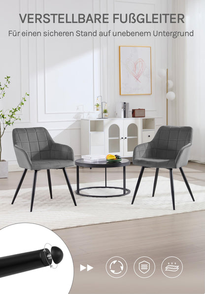 WOLTU Esszimmerstuhl 1er Set, Samt Dunkelgrau mit Armlehnen