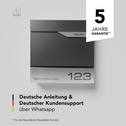 NewHabitat Briefkasten Manhattan Anthrazit mit Zeitungsfach und Gravur