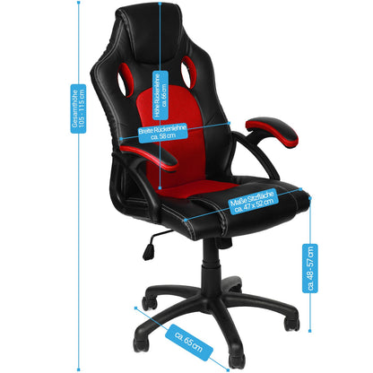 Panorama24 Gaming Stuhl Ergonomisch Bürostuhl mit Wippfunktion – Schwarz