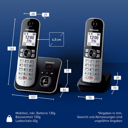 Panasonic KX-TG6862GB Schnurlostelefon Duo mit AB schwarz-silber
