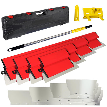 Yabingbos Flächenspachtel Set Edelstahl – 0.38mm & 0.5mm 4er: Vier rechteckige, silberfarbene Edelstahl-Spachtel zum Glätten von Spachtelmasse auf großen Flächen.