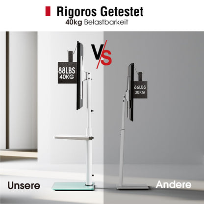 AOKCOS TV Bodenständer höhenverstellbar schwenkbar mit Ablagen, Weiss