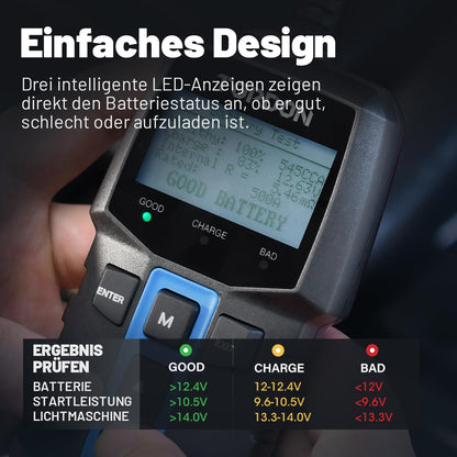 TOPDON BT100 Autobatterietester 12V für Kfz, 100-2000 CCA