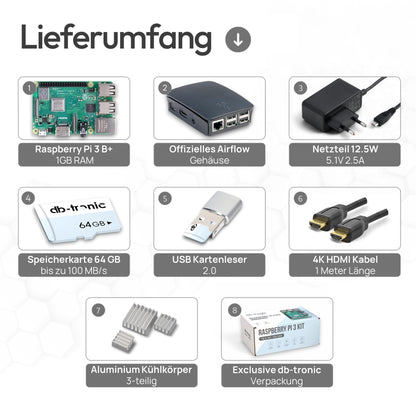 Raspberry Pi 3 B+ Starter-Set mit Gehäuse & 64GB SD Karte