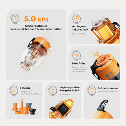 FLEXTAILGEAR MAX Pump 3 Tragbare Luftpumpe mit Licht, Orange