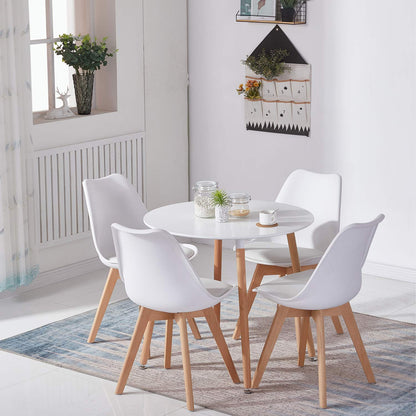 H.J WeDoo Esstisch rund 80 cm, MDF Tischplatte weiss, Buchenholz Beine