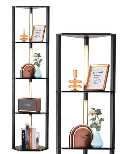 EDISHINE Stehlampe Wohnzimmer mit Regal LED 3-Farben - Schwarz