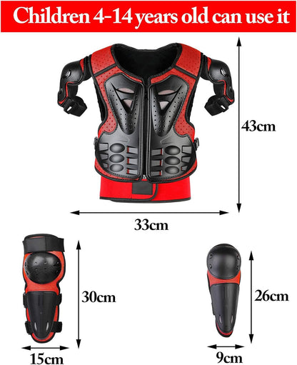 Fansport Motorrad Schutzjacke Kinder, 5-teiliges Protektoren-Set, Rot