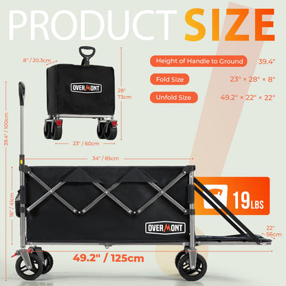Overmont Klappbar Bollerwagen Faltbare Heckklappe All-Terrain Schwarz