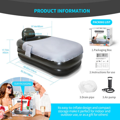 Nevife Aufblasbare Badewanne XL – Faltbar für Erwachsene