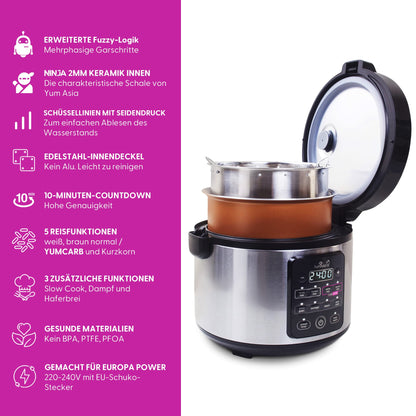 Yum Asia Kumo YumCarb Reiskocher – 1L Edelstahl mit Keramikschale