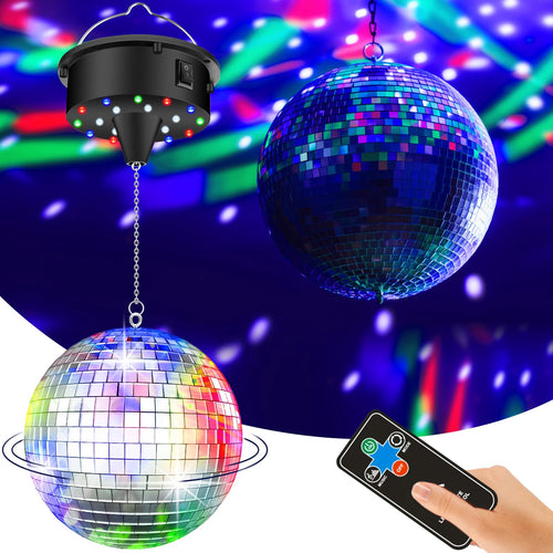 YCCOKJJ Discokugel 15,2 cm mit rotierendem Motor und LED-Beleuchtung, spiegelnde Glasfliesen