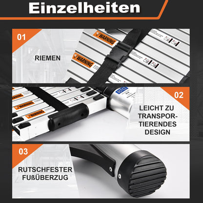 HBTower 2.6m Teleskopleiter Aluminium mit Haken - Silber