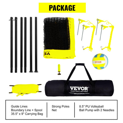 VEVOR Volleyballnetz Set, höhenverstellbar, mit Ball & Tragetasche