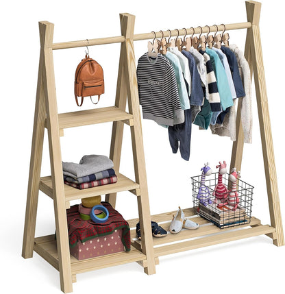 Bellabino Ryck Kleiderstange Kinder - Massivholz Natur 4 Ablagen